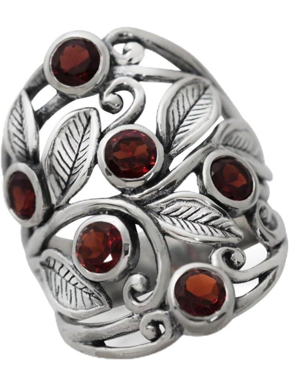 Unique Filigree Leaf Ring in 925 Sterling Silver with Natural Stones - Women's